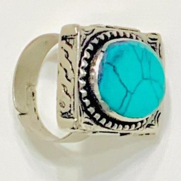 Southwestern Style Turquoise Oval Stone Ring, Ethnic Kuchi Ring, Afghan Jewelry, - Picture 8 of 11